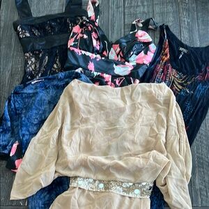 LOT OF 5 DRESSES Elegant Beige Women's dress w/ Embellished Waist